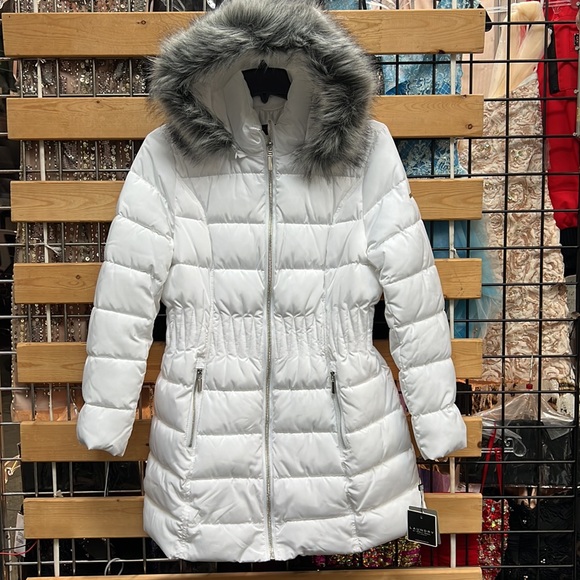 NWT,laundry by shelli segal Faux Fur Trim W Puffer Coat,white - Picture 3 of 17
